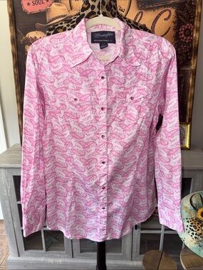 Wrangler Pink Paisley Western Button-Down Shirt Sz Lg